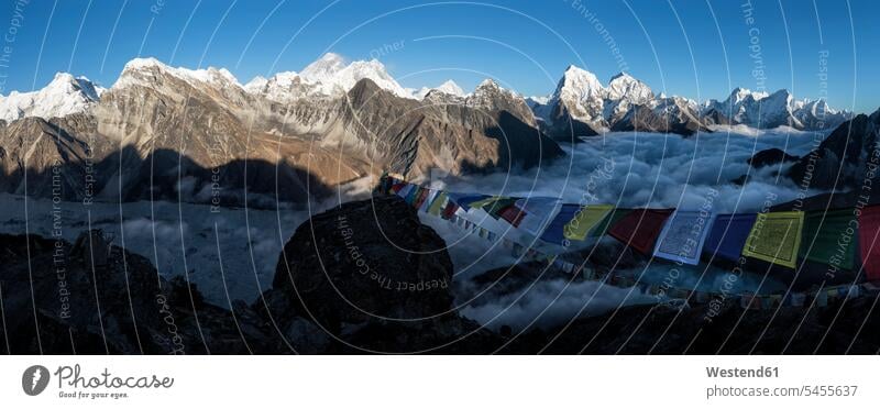 Nepal, Himalaya, Khumbu, Everest-Region, Everest, Nuptse, Cholatse aus Gokyo Ri Himmel Tag am Tag Tageslichtaufnahme tagsueber Tagesaufnahmen