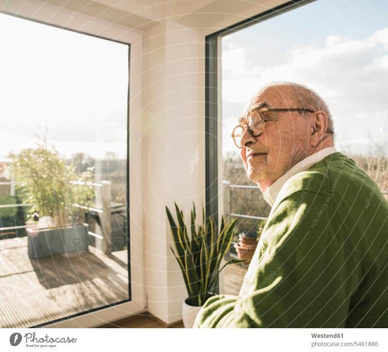 Porträt eines älteren Mannes am Fenster Senior ältere Männer älterer Mann Senioren Portrait Porträts Portraits männlich Erwachsener erwachsen Mensch Menschen