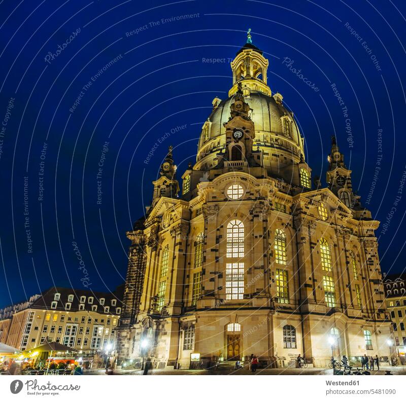Deutschland, Sachsen, Dresden, Frauenkirche bei Nacht nachts Blaue Stunde Dresdner Frauenkirche Dresdener Frauenkirche historisch historisches geschichtlich