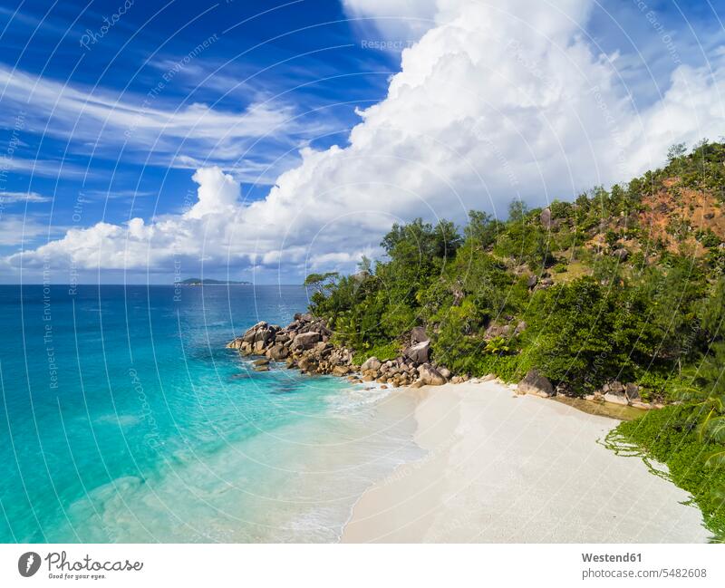 Seychellen, Praslin, Strand Indischer Ozean Indik Meer Meere Niemand Traumstrand Traumstrände Traumstraende Küste Küstenlandschaft Tag am Tag Tageslichtaufnahme