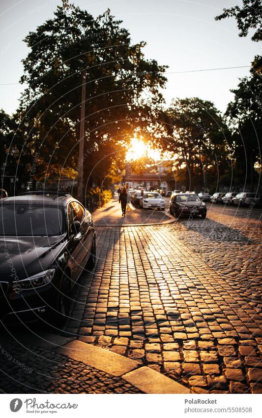 #A0# Gold der Stadt Grossstadtromantik Außenaufnahme Großstadt Sonnenaufgang Morgen Morgendämmerung Erwachen Pflastersteine Pflasterstraße golden goldene stunde