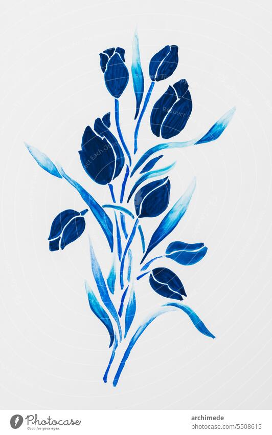 Blume handgemalte Farbe auf Papier Kunst Kunstwerk Hintergrund Blüte blau Zusammensetzung Baumwolle Handwerk Kreativität Dekor Dekoration & Verzierung