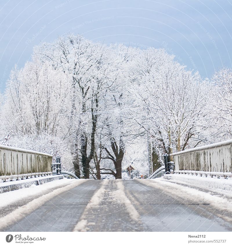Wetter | Frische Luft Umwelt Natur Landschaft Winter Schönes Wetter Eis Frost Schnee kalt Straßenbelag Glätte Brückengeländer Baum Farbfoto Außenaufnahme