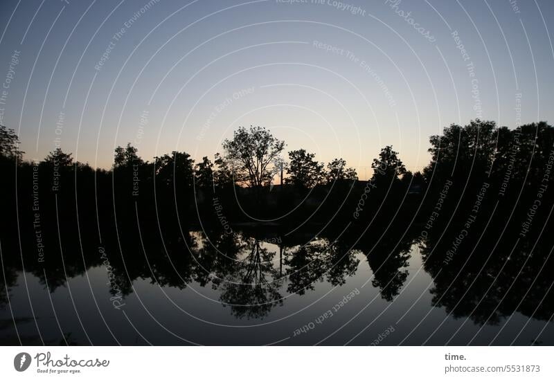 Abend am Fluss Silhouette Baum Bäume Spiegelung Reflexion Wasser Ruhe meditativ Natur romantisch Landschaft ruhig Wasseroberfläche Erholung Umwelt friedlich