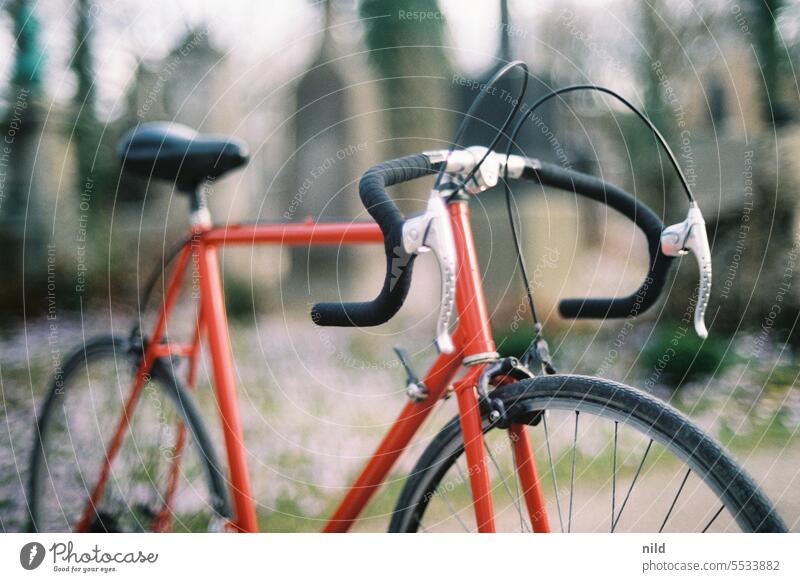 Rotes Vintage Rennrad Fahrrad retro Lifestyle sportlich Außenaufnahme Mobilität Sport Farbfoto Freizeit & Hobby Fahrradfahren rot Stahl Verkehrsmittel Rad