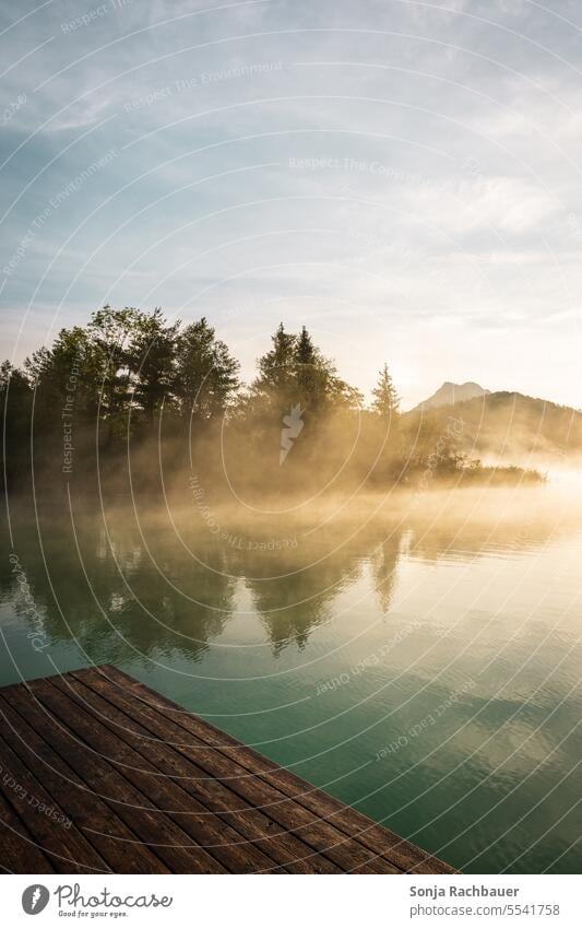 Sonnenaufgang am Fuschelsee in Österreich See Nebel Wasser fuschelsee Salzburg Morgen ruhig Morgendämmerung Natur Landschaft Umwelt Außenaufnahme Himmel