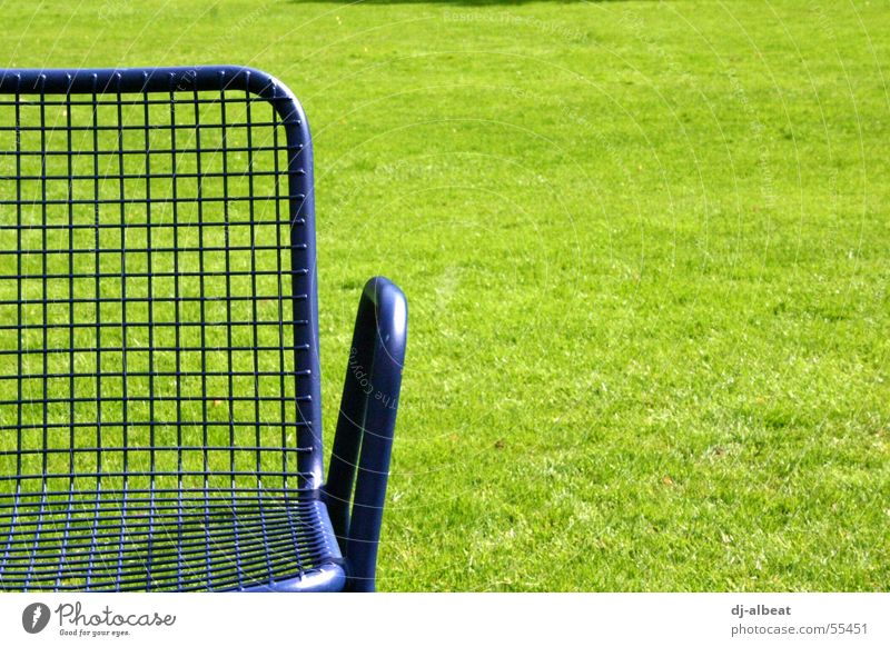 und wenn ich nicht hier bin bin ich aufm sonnendeck Wiese Natur Mannheim Park grün ruhig Erholung genießen Außenaufnahme Stuhl sitzen Metall liegen blau blue