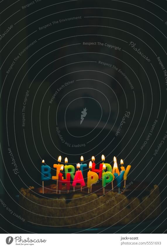 HAPPY BIRTHDAY 🎂 Happy Birthday Geburtstag Kuchen Dekoration & Verzierung Feste & Feiern Hintergrund neutral Textfreiraum Silhouette Kerze Unschärfe