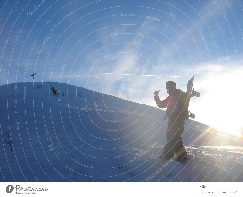 Gipfelkreuz am Heuberg nahe Rosenheim II Snowboard Ferien & Urlaub & Reisen Gegenlicht aufsteigen Winter Berge u. Gebirge Schnee Sonne max vogelgrippen-rob