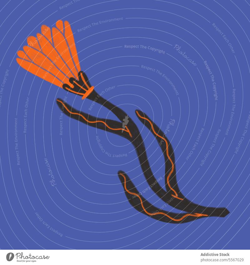 Neo-primitive Zeichnung einer Blume zeichnen Grafik u. Illustration Neo-Primitiv Blauer Hintergrund Kunst kreativ Form geblümt orange schwarz Design Farbe hell