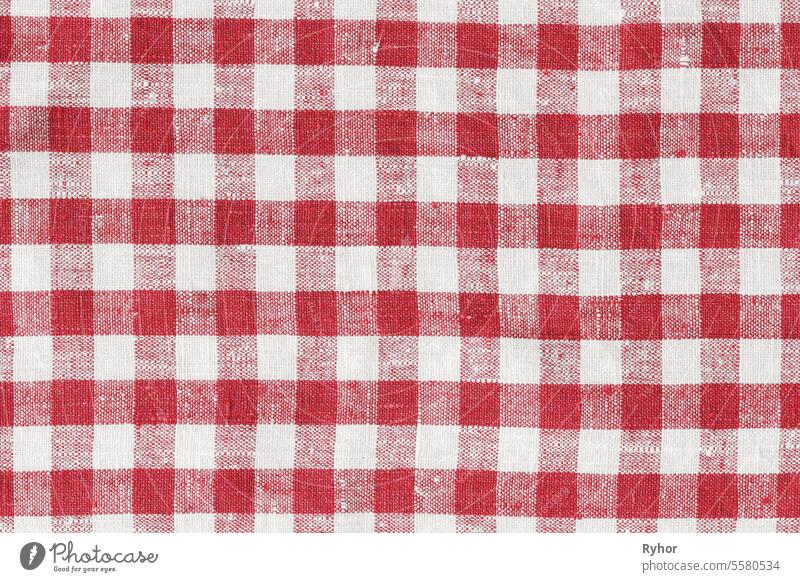 Country Plaid Tartan Red Kitchen Fabric Material Abstract Check Texture Background Texture, Red And White. Flanell Tartan Muster. Trendy Kacheln Foto. Druck Schottisch Quadratisch Tuch