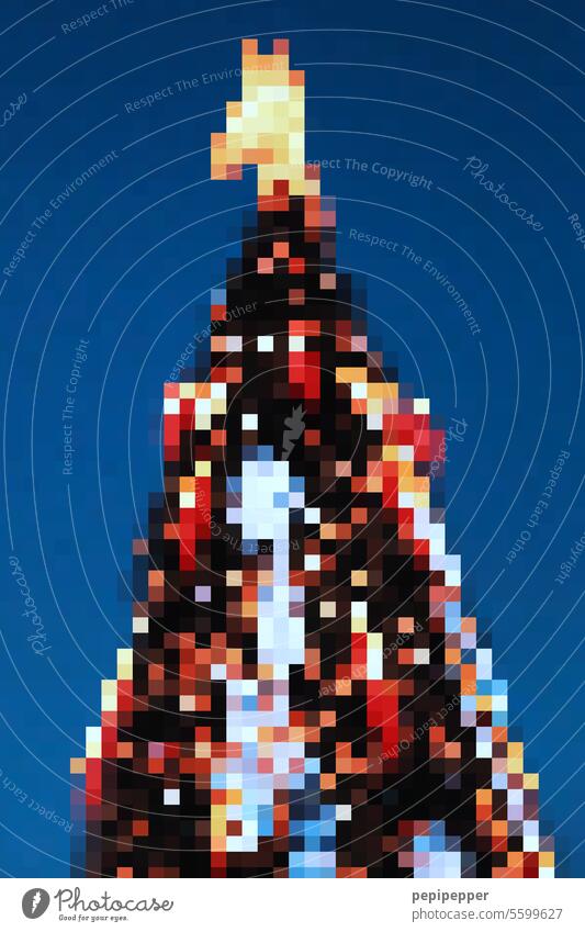 Matrix – pixeliger Weihnachtsbaum im Mondschein mit Engel auf der Spitze Weihnachtsengel Weihnachten & Advent Weihnachtsdekoration Dekoration & Verzierung