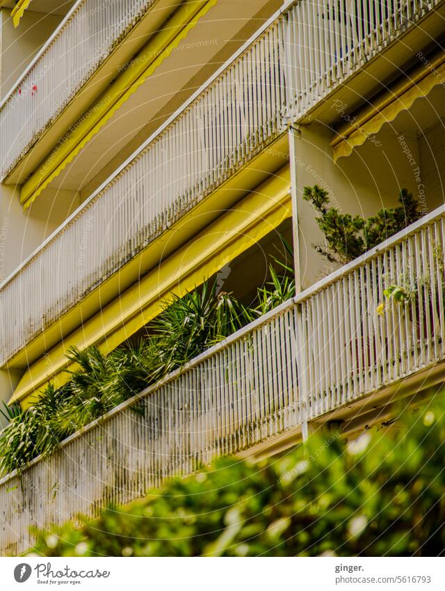 Willkommen auf Balkonien Balkone Balkongeländer Fassade Gebäude Architektur Haus urban Hochhaus trist Bauwerk Außenaufnahme Menschenleer Beton Wohnung grau