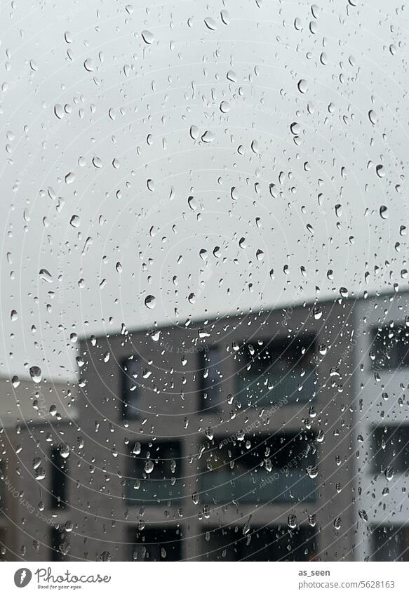 Januar Tristesse in der Stadt Regen Fenster Regentropfen Wohnblock grau trist Melacholie Depression Fensterfront regnen Wetter schlechtes Wetter nass