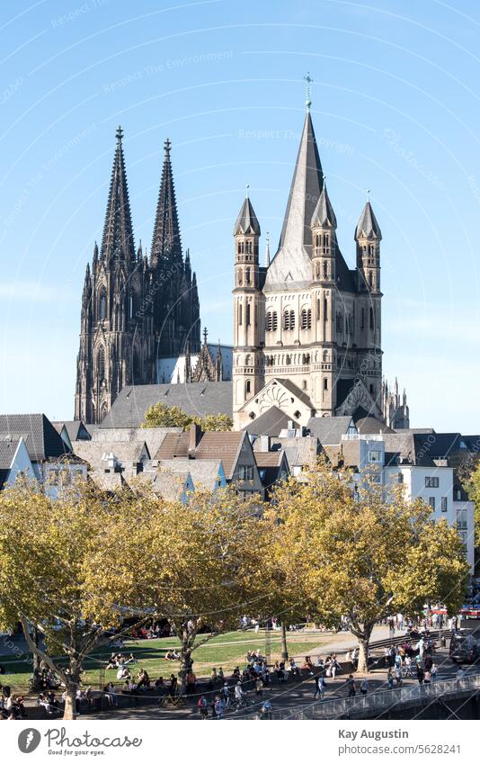 Kölner Skyline Deutschland Kölner Dom Wahrzeichen Rhein Sehenswürdigkeit Außenaufnahme Farbfoto Stadt Architektur Altstadt Bauwerk Tourismus Kirche Gebäude