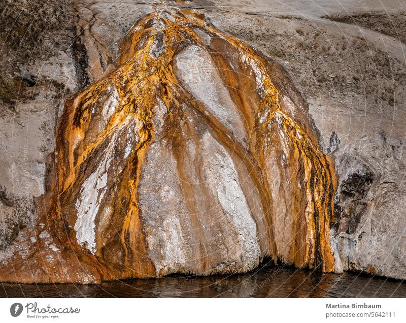 Goldene geothermische Strukturen in den Geysirablagerungen im Yellowstone-Nationalpark gold golden Hintergrund Natur abstrakt Geothermie Landschaft farbenfroh