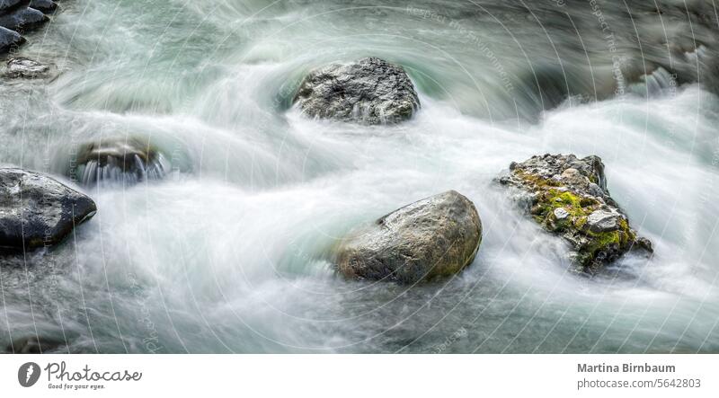 Frisch fließendes Wasser um Felsbrocken in einem Bach im Yellowstone National Park, Langzeitbelichtung yellowstone Fluss Natur strömen Felsen Landschaft reisen