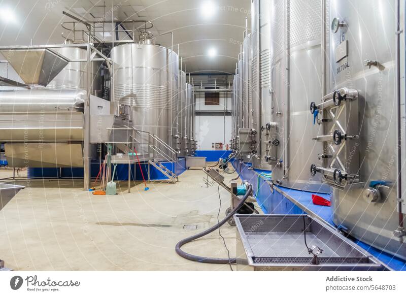 Bottichraum einer Weinfabrik Fabrik Weingut Inszenierung Lauf Gerät Gärung Prozess Weinherstellung Keller Alkohol Herstellung Werkzeug Tank Stahl Weinbau