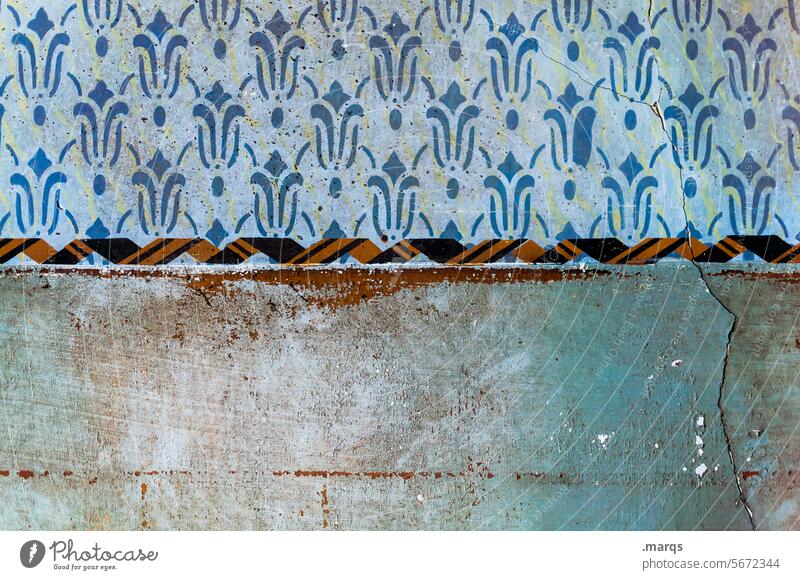 Tapete Ornament blau Wand Muster Renovieren retro alt Umzug (Wohnungswechsel) Tapetenwechsel Strukturen & Formen Hintergrundbild Wandel & Veränderung