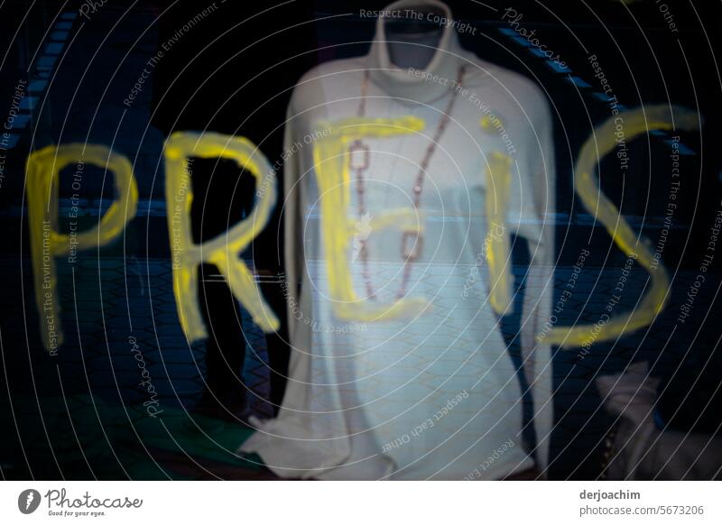 Der "PREIS " heißt es auf der Glasscheibe von einem Einzelhandel Warengeschäft. Preis Tag Design Symbol Objekt Verkauf kaufen Rabatt kennzeichnen
