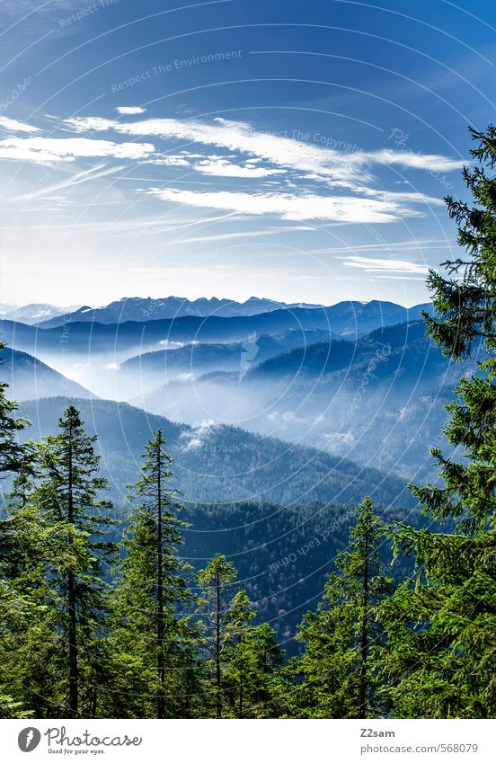 BOB R. Berge u. Gebirge wandern Umwelt Natur Landschaft Himmel Wolken Herbst Schönes Wetter Wald Hügel Alpen ästhetisch kalt Kitsch nachhaltig natürlich blau