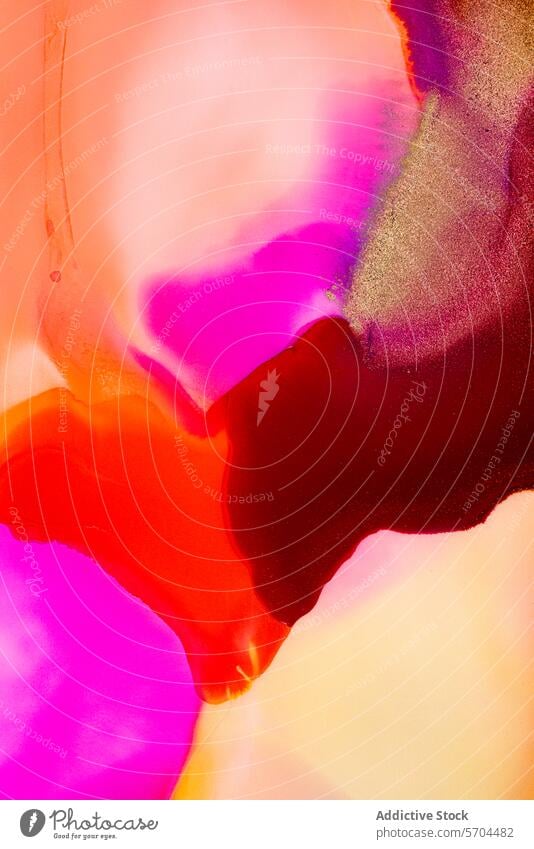 Lebendige abstrakte Flüssigkunst mit bunter Mischung liquide Kunst pulsierend farbenfroh rosa orange rot gold schimmern Flüssigkeit Hintergrund Textur Steigung