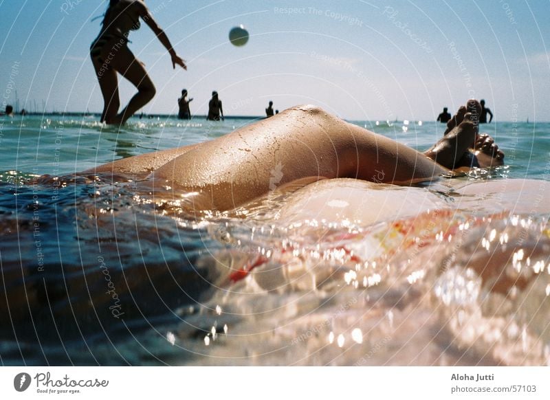 Ein Tag im Meer Spielen Ferien & Urlaub & Reisen nass Frau Bikini Sardinien Italien Strand Physik Mensch Horizont Knie Europa Küste Sommer Alghero Wassertropfen