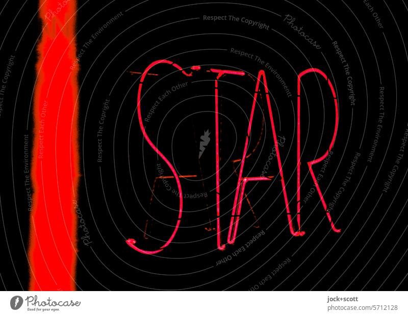 |STAR Star Wort Schriftzeichen Typographie Schilder & Markierungen Neonlicht Hintergrund neutral Großbuchstabe Design Silhouette leuchten Bokeh Leuchtschrift