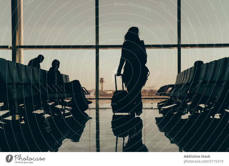 Anonyme Frau Reisende Silhouette am Flughafen in Malaysia malaysia reisen Konzept Gepäck anonym Reisender Terminal Abheben Abenteuer Warten Tourismus Business
