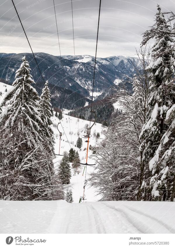 Lift Skilift Winter Berge u. Gebirge Wintersport Skigebiet Winterurlaub Schnee Tourismus Skifahren Wald Himmel Natur Sport Ausflug Landschaft