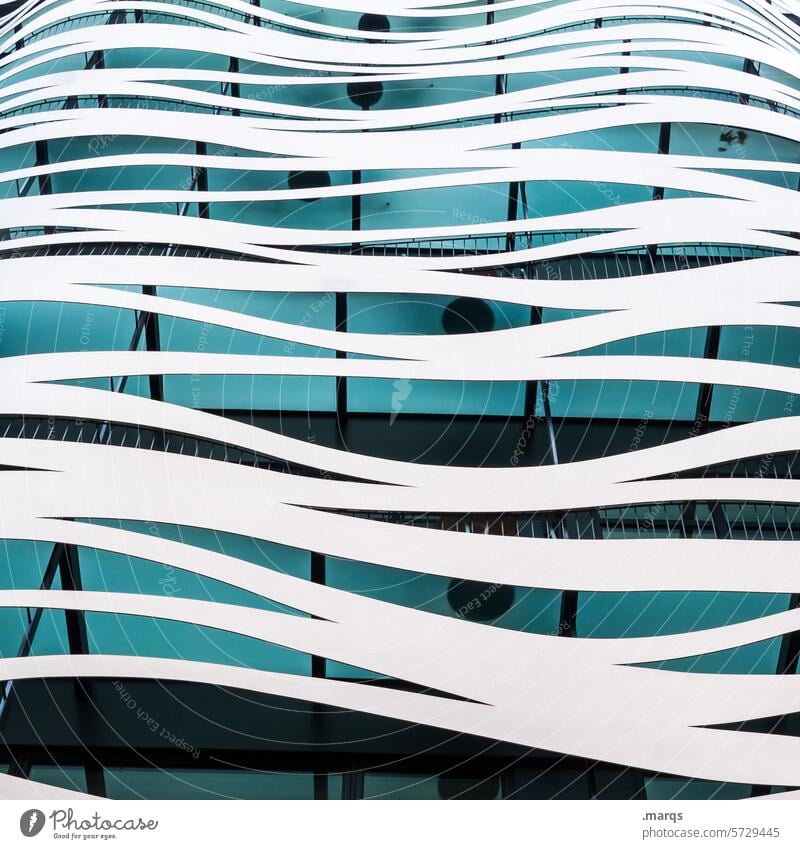 Schwung Architektur abstrakt Perspektive Froschperspektive Design Fassade Wellen Dynamik weiß türkis schwarz modern Gebäude Linie gebogen