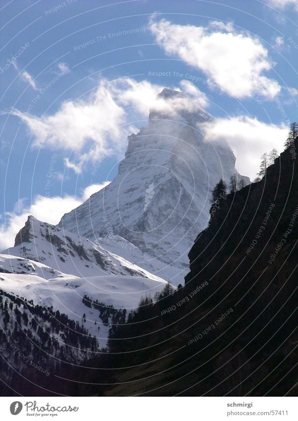 Matterhorn CH Schweiz Wolken Berge u. Gebirge weiß schön himmlisch Winter Alpen Schnee Natur blau Stein Wetter