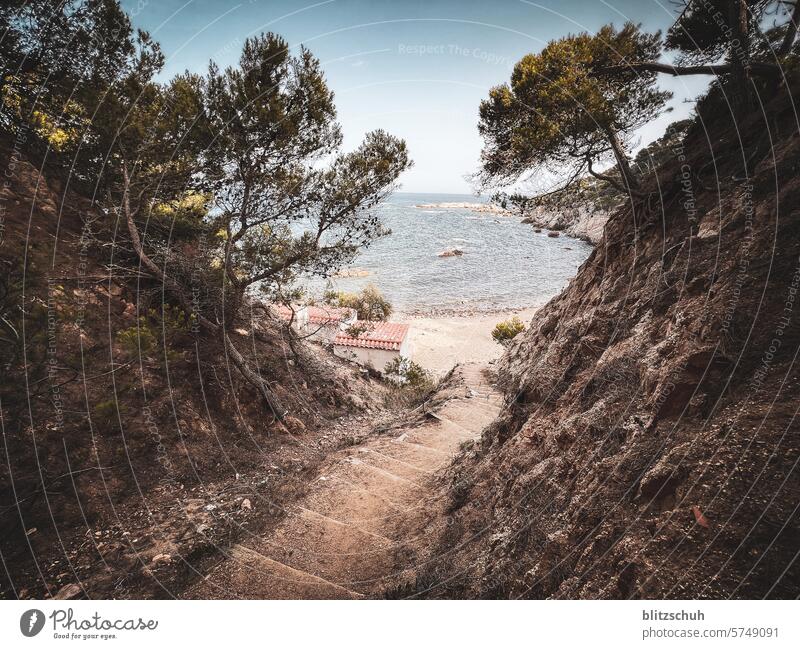 Bucht mit Strand am Mittelmeer Spanien Katalonien Tourismus Landschaft Natur Sommer malerisch mediterran Europa Spanisch Ausflugsziel reisen Meer Stein Girona