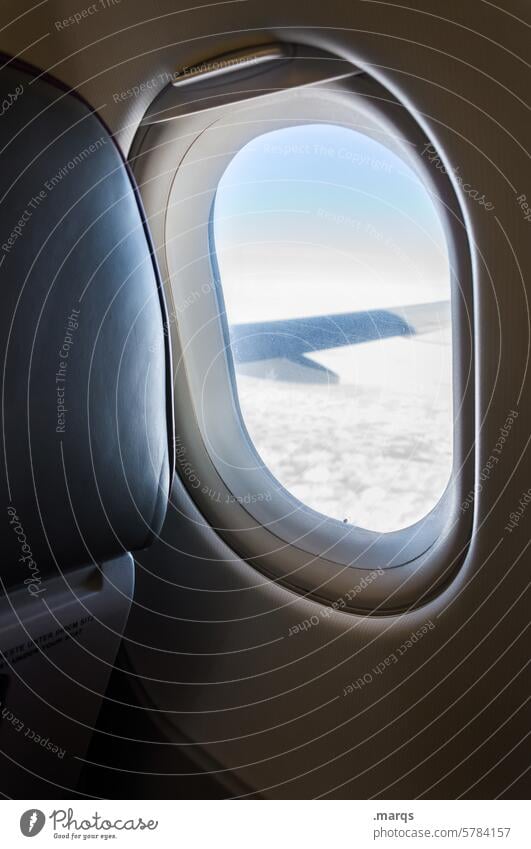 Auf Reisen fliegen reisen Flugzeugfenster Flugzeugflügel Ferien & Urlaub & Reisen Lehne Fernweh Wolken Himmel Passagierflugzeug Tourismus Umwelt CO2-Ausstoß