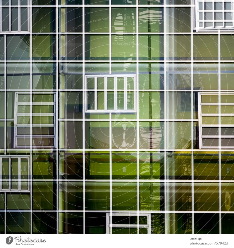 Raster elegant Stil Design Fassade Fenster Glas Metall Linie ästhetisch außergewöhnlich einzigartig modern grün Farbe Ordnung Farbfoto Außenaufnahme abstrakt