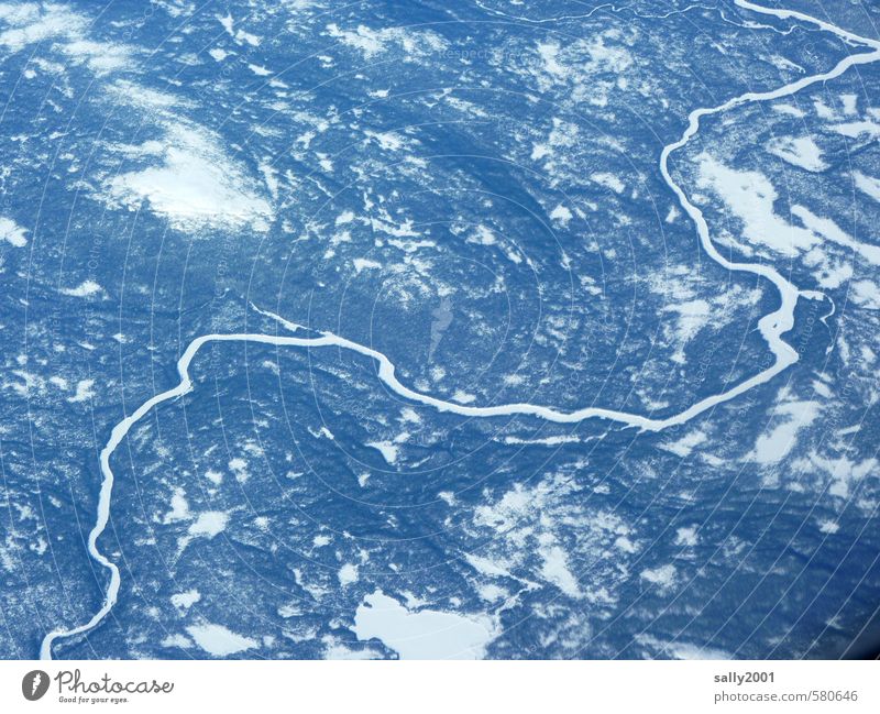 frozen river Natur Landschaft Erde Wasser Winter Eis Frost Wald Fluss Kanada Luftverkehr Flugzeugausblick gigantisch Unendlichkeit unten bizarr Einsamkeit kalt