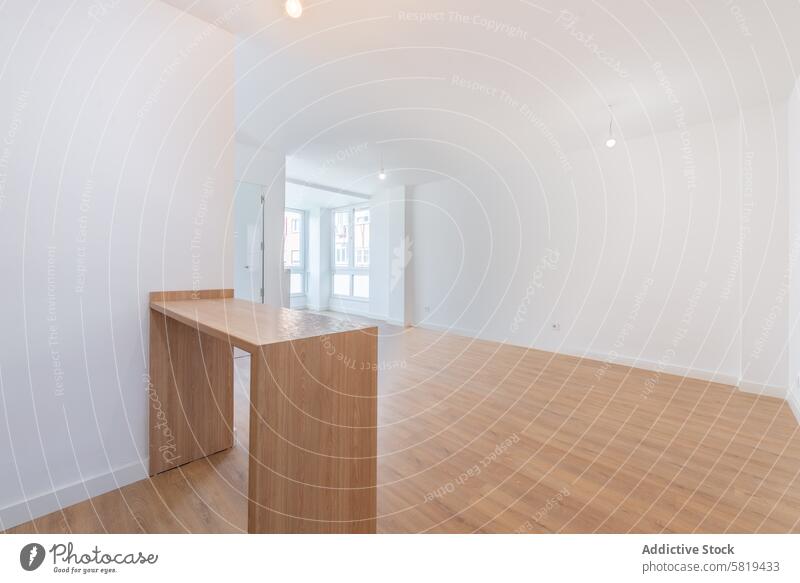 Helle und moderne leere Wohnung Interieur Bild Appartement Innenbereich hell geräumig Licht minimalistisch Dekor hölzern Stock Wand Grundbesitz Sauberkeit offen