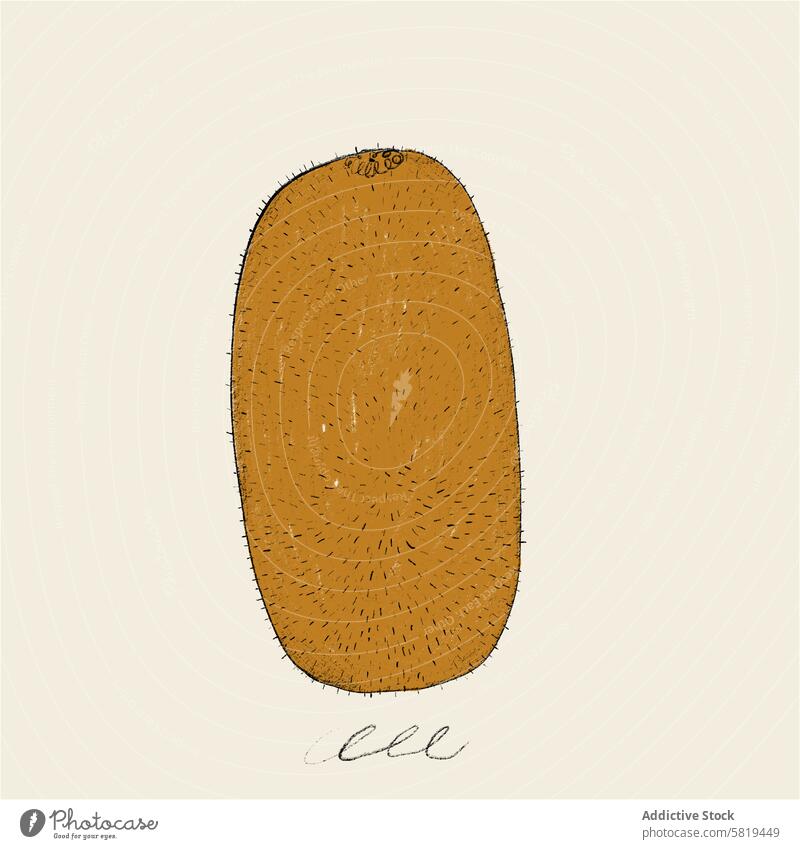 Handgezeichnete Kiwi-Illustration auf einfarbigem Hintergrund Grafik u. Illustration handgezeichnet Frucht texturiert braun Haut detailliert