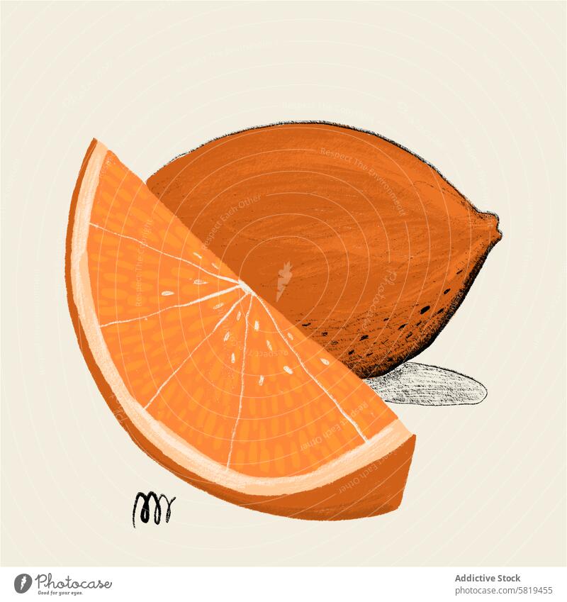 Texturierte Illustration einer frischen Orangenscheibe Grafik u. Illustration orange Frucht Scheibe sich[Akk] schälen texturiert pulsierend künstlerisch