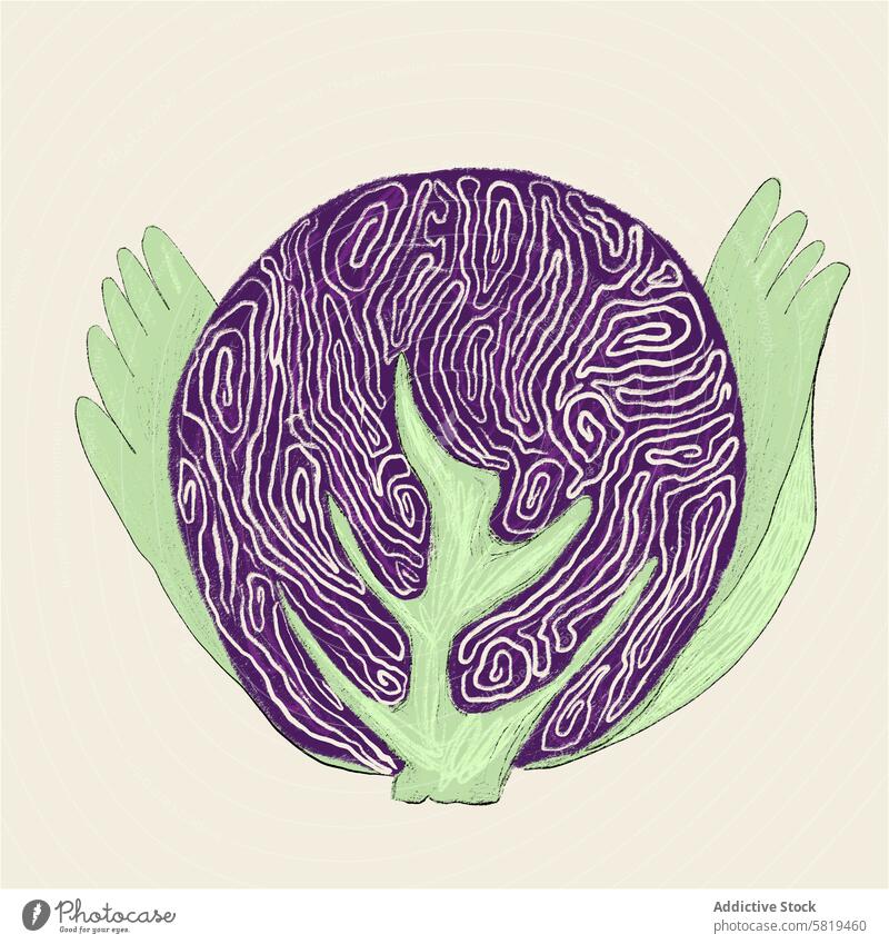 Surreale Illustration eines Rotkohls Grafik u. Illustration surreal Beteiligung Gemüse Kunst Muster Textur natürlich pulsierend Design kreativ Lebensmittel