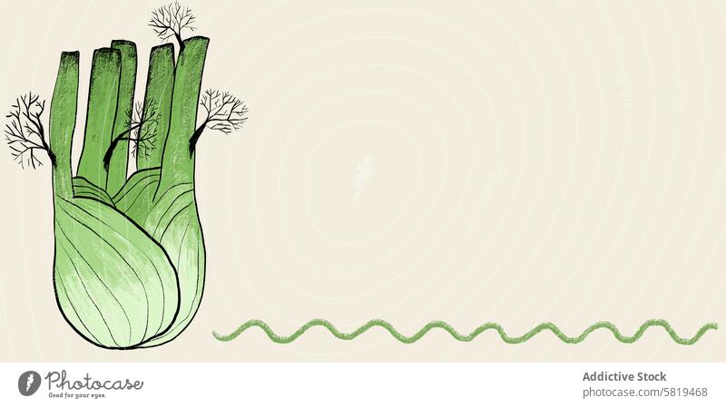 Illustration einer Fenchelknolle mit künstlerischem Flair Grafik u. Illustration Knolle Gemüse handgezeichnet digital Kunst stilisiert abstrakt Hintergrund grün