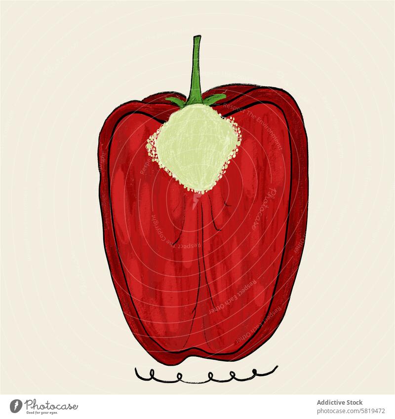 Abbildung einer roten Paprika Grafik u. Illustration Gemüse digital texturiert handgezeichnet Kunst lebhaft Farbe Lebensmittel Gesundheit Ernährung Bestandteil