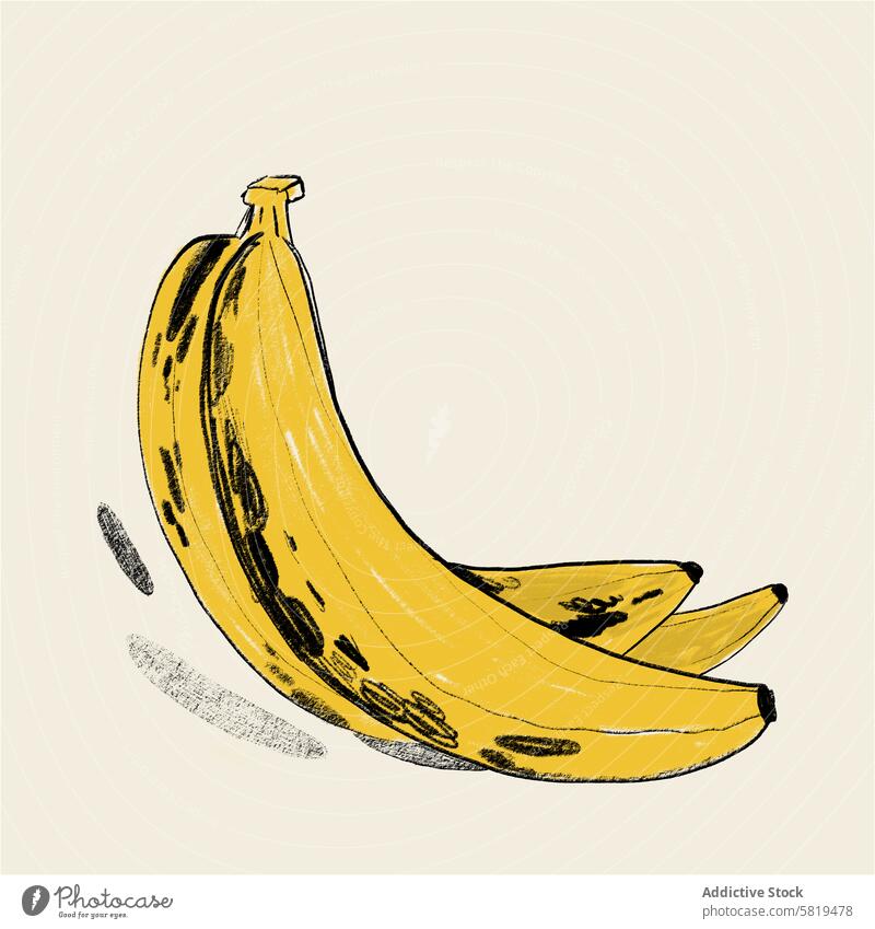 Handgezeichnete texturierte Illustration einer reifen Banane Grafik u. Illustration Frucht handgezeichnet Textur stilisiert gelb schwarz Flecken künstlerisch