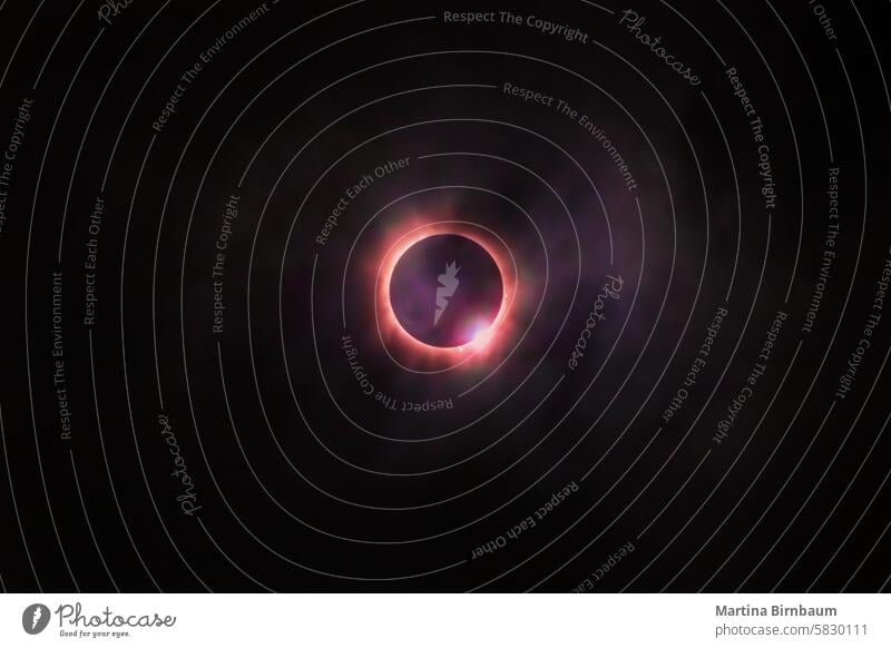 Totale Sonnenfinsternis 2024 Texas mit sichtbaren Sonneneruptionen schwarz solar Licht Finsternis Energie Hintergrund Himmel Grafik u. Illustration Sonnenlicht