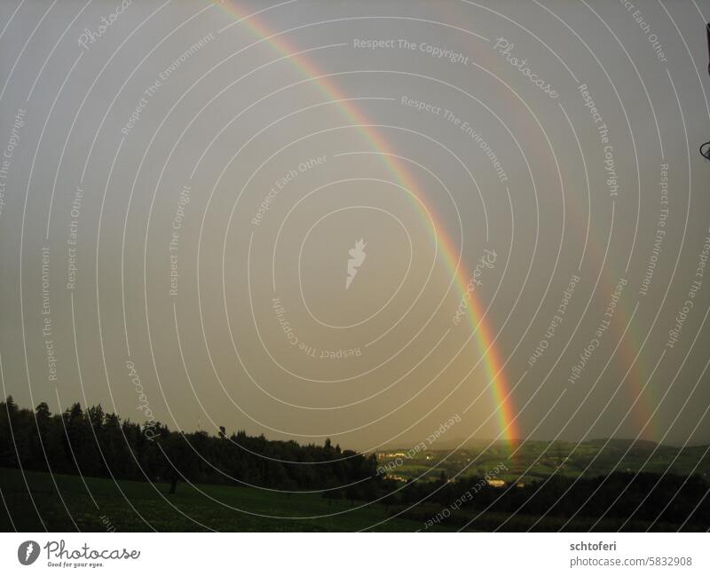 Doppel-Regenbogen Wetter Stimmung Landschaft Gewitter Abendlicht Himmel