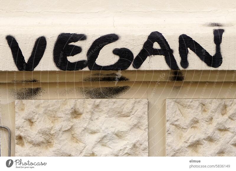 VEGAN steht in schwarz an einer Hauswand vegan Schmiererei Veganer Veganismus Lebensweise Verzicht Trend Vegetarismus Lebenseinstellung Blog
