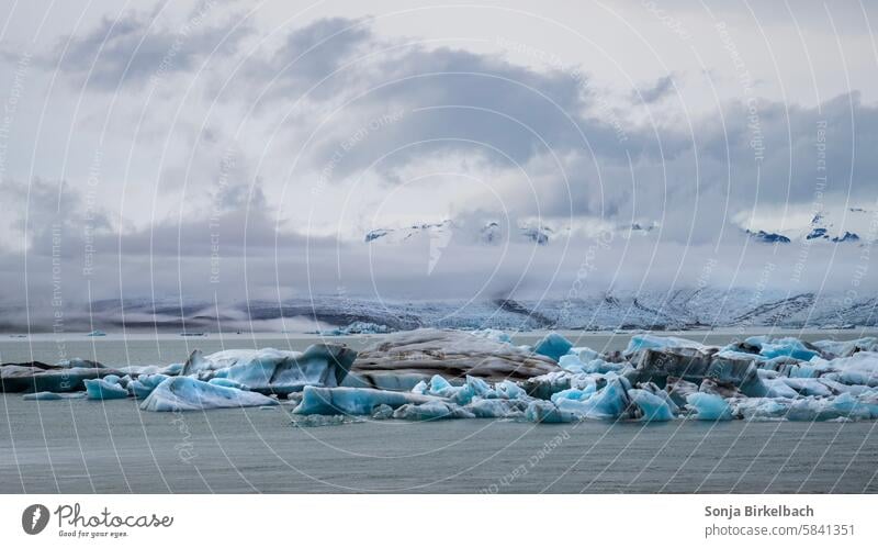 Eis treibt in der Jäkulsarlon Lagune vor dem Vatnajökull Gletscher in Island Jökulsárlón kalt Frost Natur Eisberg Farbfoto Landschaft blau Außenaufnahme