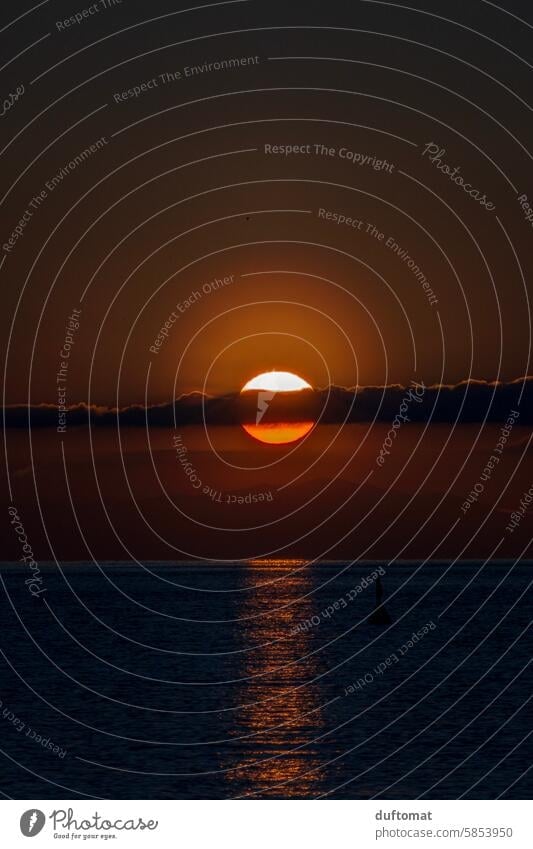 Sonnenaufgang, roter Sonnenball hinter Wolkenband Wolkenlinie Sonnenaufgang - Morgendämmerung dunkel Licht Sonnenlicht Landschaft Himmel Außenaufnahme