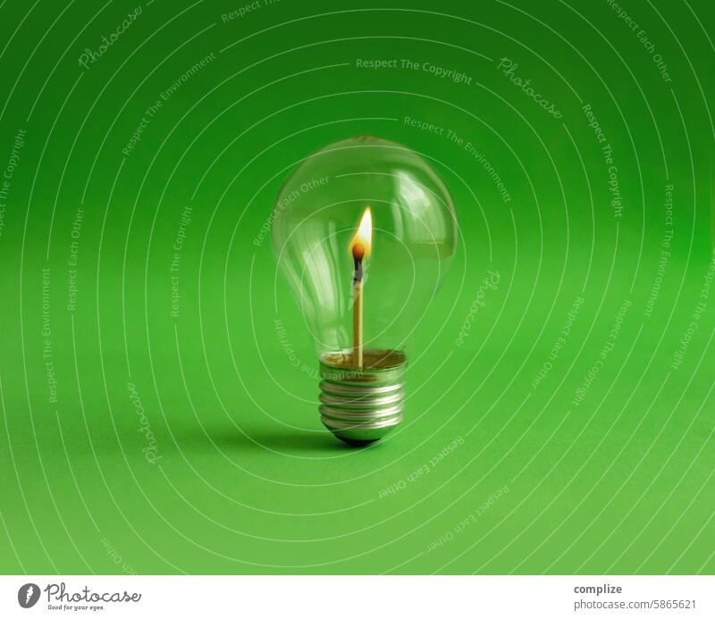 Licht an | Brennendes Streichholz in einer alten Glühbirne Vintage Pflanze Nachhaltigkeit nachhaltig Erneuerbare Energie Strom glühen Glück Elektrizität grün