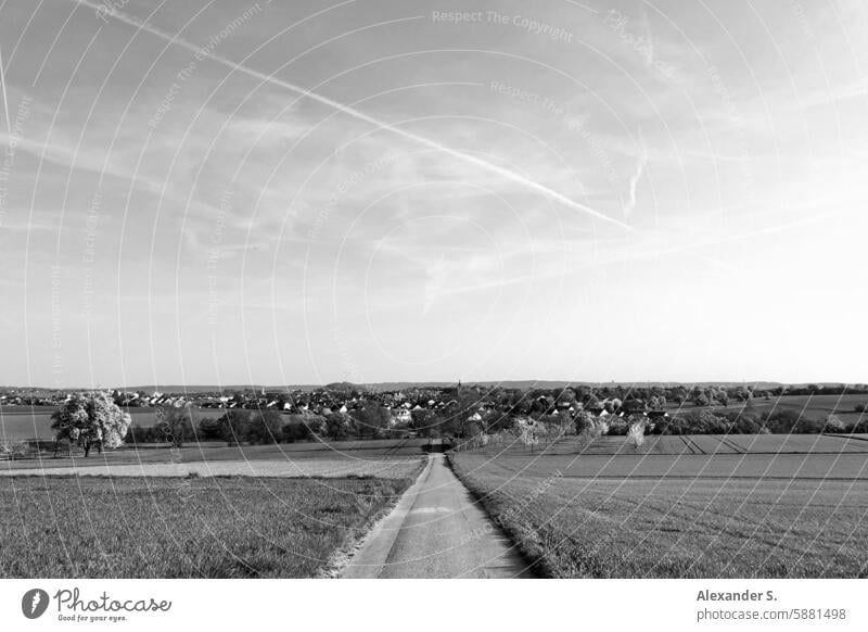 Feldweg mit Blick auf Korntal-Münchingen Felder Dorf Äcker Landwirtschaft Ackerbau Panorama (Aussicht) Nutzpflanze Straße Weg Wege & Pfade Landschaft